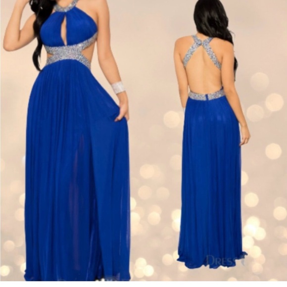 Beaded Halter Dress with a line skirt/open back